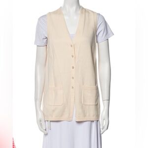 Staud V-neck Cream Sleeveless Cardigan Vest size L